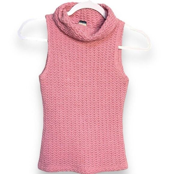 L' Patricia Turtleneck Sweater Womens Medium Pink Knit Sleeveless Barbiecore Top - Picture 1 of 8
